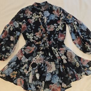 Olivaceous Floral Long Sleeve Dress - Black, Blue, Pink